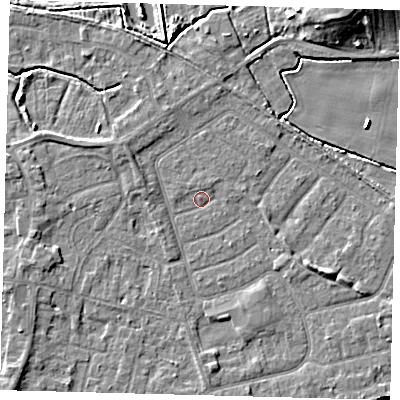 Shaded relief map of the ground around HU128LQ, computed from Environment Agency LiDAR. The ground here sits at about 3 m above sea level and falls 9 m across the surrounding 800 m. Surface water reaching this point runs off ground lying to the north-west, 0.9 m higher.