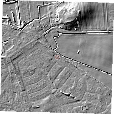 Shaded relief map of the ground around HU128LX, computed from Environment Agency LiDAR. The ground here sits at about 3 m above sea level and falls 12 m across the surrounding 800 m. Surface water reaching this point runs off ground lying to the north-west, 1.7 m higher.