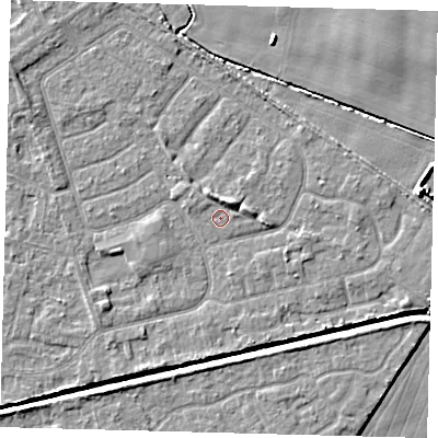 Shaded relief map of the ground around HU128NF, computed from Environment Agency LiDAR. The ground here sits at about 3 m above sea level and falls 5 m across the surrounding 800 m. Surface water reaching this point runs off ground lying to the north-north-east, 2.6 m higher.