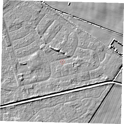 Shaded relief map of the ground around HU128NG, computed from Environment Agency LiDAR. The ground here sits at about 3 m above sea level and falls 5 m across the surrounding 800 m. Surface water reaching this point runs off ground lying to the north-north-west, 2.5 m higher.