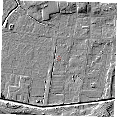 Shaded relief map of the ground around HU128NJ, computed from Environment Agency LiDAR. The ground here sits at about 3 m above sea level and falls 8 m across the surrounding 800 m. Surface water reaching this point runs off ground lying to the north-north-west, 1.2 m higher.