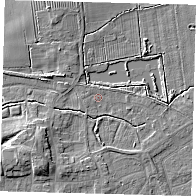 Shaded relief map of the ground around HU128NR, computed from Environment Agency LiDAR. The ground here sits at about 3 m above sea level and falls 7 m across the surrounding 800 m. Surface water reaching this point runs off ground lying to the south-west, 6.6 m higher.
