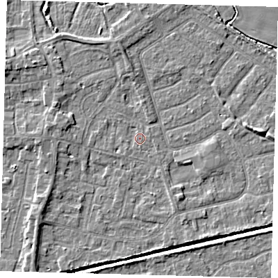 Shaded relief map of the ground around HU128NW, computed from Environment Agency LiDAR. The ground here sits at about 3 m above sea level and falls 5 m across the surrounding 800 m. Surface water reaching this point runs off ground lying to the south-south-east, 1.1 m higher.