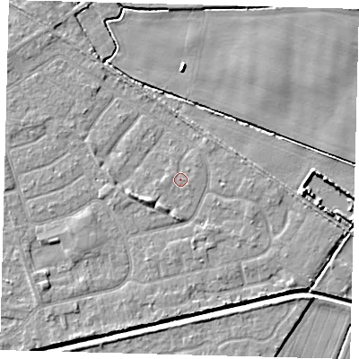 Shaded relief map of the ground around HU128PD, computed from Environment Agency LiDAR. The ground here sits at about 3 m above sea level and falls 5 m across the surrounding 800 m. The ground contributing surface water to this point lies to the south-east.