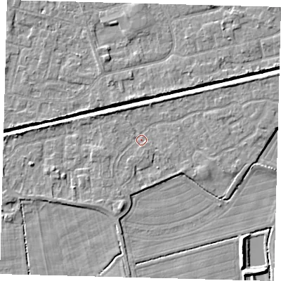 Shaded relief map of the ground around HU128PH, computed from Environment Agency LiDAR. The ground here sits at about 3 m above sea level and falls 6 m across the surrounding 800 m. Surface water reaching this point runs off ground lying to the east-north-east, 2.0 m higher.
