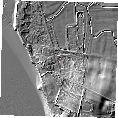 Shaded relief map of the ground around HU128PQ, computed from Environment Agency LiDAR. The ground here sits at about 3 m above sea level and falls 16 m across the surrounding 800 m. Surface water reaching this point runs off ground lying to the south-south-east, 10.5 m higher.