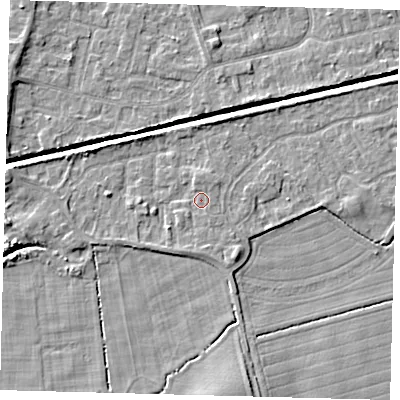 Shaded relief map of the ground around HU128PU, computed from Environment Agency LiDAR. The ground here sits at about 3 m above sea level and falls 5 m across the surrounding 800 m. Surface water reaching this point runs off ground lying to the north, 1.3 m higher.