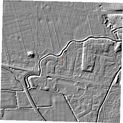 Shaded relief map of the ground around HU128PX, computed from Environment Agency LiDAR. The ground here sits at about 3 m above sea level and falls 6 m across the surrounding 800 m. Surface water reaching this point runs off ground lying to the west-south-west, 0.8 m higher.