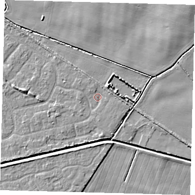 Shaded relief map of the ground around HU128QA, computed from Environment Agency LiDAR. The ground here sits at about 3 m above sea level and falls 5 m across the surrounding 800 m. Surface water reaching this point runs off ground lying to the east-north-east, 1.0 m higher.