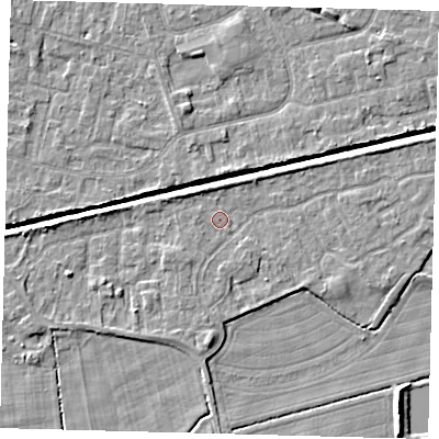 Shaded relief map of the ground around HU128QD, computed from Environment Agency LiDAR. The ground here sits at about 3 m above sea level and falls 6 m across the surrounding 800 m. Surface water reaching this point runs off ground lying to the north-west, 1.0 m higher.