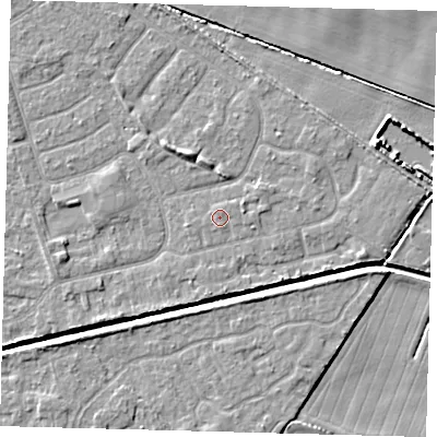 Shaded relief map of the ground around HU128QL, computed from Environment Agency LiDAR. The ground here sits at about 3 m above sea level and falls 5 m across the surrounding 800 m. Surface water reaching this point runs off ground lying to the south, 0.6 m higher.