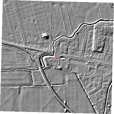 Shaded relief map of the ground around HU128QN, computed from Environment Agency LiDAR. The ground here sits at about 3 m above sea level and falls 5 m across the surrounding 800 m. Surface water reaching this point runs off ground lying to the east-north-east, 1.8 m higher.