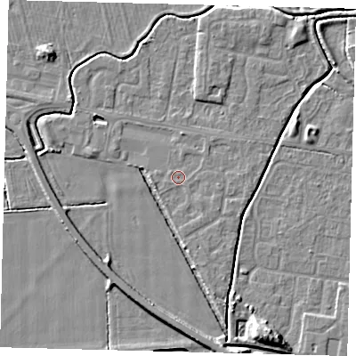 Shaded relief map of the ground around HU128QR, computed from Environment Agency LiDAR. The ground here sits at about 3 m above sea level and falls 7 m across the surrounding 800 m. Surface water reaching this point runs off ground lying to the north-north-east, 0.5 m higher.