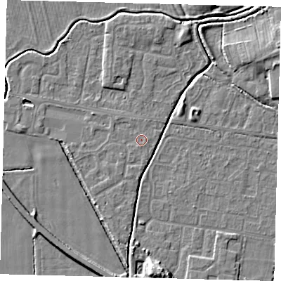 Shaded relief map of the ground around HU128QU, computed from Environment Agency LiDAR. The ground here sits at about 3 m above sea level and falls 7 m across the surrounding 800 m. Surface water reaching this point runs off ground lying to the south-south-west, 0.8 m higher.