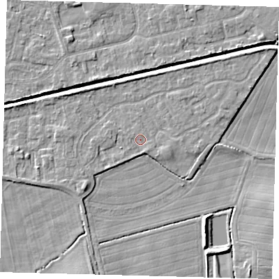 Shaded relief map of the ground around HU128RD, computed from Environment Agency LiDAR. The ground here sits at about 3 m above sea level and falls 6 m across the surrounding 800 m. Surface water reaching this point runs off ground lying to the east-north-east, 1.2 m higher.