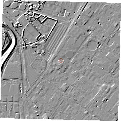 Shaded relief map of the ground around HU128RH, computed from Environment Agency LiDAR. The ground here sits at about 3 m above sea level and falls 8 m across the surrounding 800 m. Surface water reaching this point runs off ground lying to the south-south-west, 0.8 m higher.