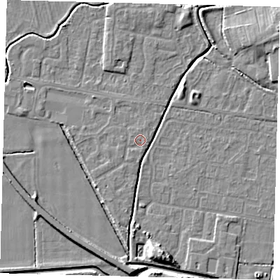 Shaded relief map of the ground around HU128RJ, computed from Environment Agency LiDAR. The ground here sits at about 3 m above sea level and falls 7 m across the surrounding 800 m. Surface water reaching this point runs off ground lying to the south-west, 0.7 m higher.