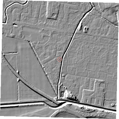 Shaded relief map of the ground around HU128RL, computed from Environment Agency LiDAR. The ground here sits at about 3 m above sea level and falls 7 m across the surrounding 800 m. Surface water reaching this point runs off ground lying to the south-south-east, 6.9 m higher.