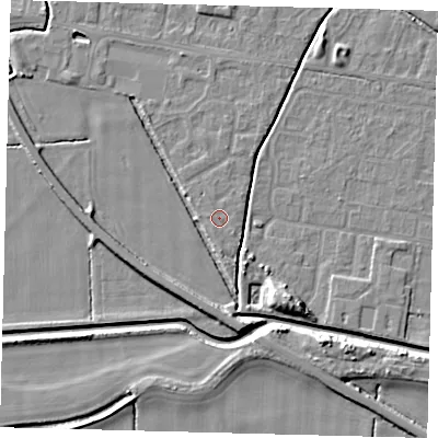 Shaded relief map of the ground around HU128RN, computed from Environment Agency LiDAR. The ground here sits at about 3 m above sea level and falls 7 m across the surrounding 800 m. Surface water reaching this point runs off ground lying to the north-east, 0.5 m higher.