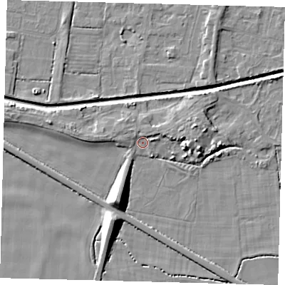 Shaded relief map of the ground around HU128RS, computed from Environment Agency LiDAR. The ground here sits at about 3 m above sea level and falls 9 m across the surrounding 800 m. Surface water reaching this point runs off ground lying to the north-east, 2.0 m higher.