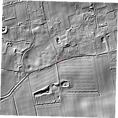Shaded relief map of the ground around HU128TH, computed from Environment Agency LiDAR. The ground here sits at about 3 m above sea level and falls 6 m across the surrounding 800 m. Surface water reaching this point runs off ground lying to the south, 3.9 m higher.