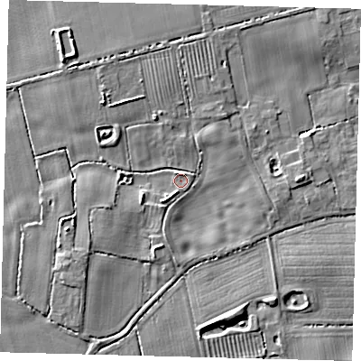 Shaded relief map of the ground around HU128TN, computed from Environment Agency LiDAR. The ground here sits at about 3 m above sea level and falls 6 m across the surrounding 800 m. Surface water reaching this point runs off ground lying to the south-west, 3.2 m higher.