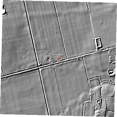 Shaded relief map of the ground around HU128TP, computed from Environment Agency LiDAR. The ground here sits at about 3 m above sea level and falls 5 m across the surrounding 800 m. Surface water reaching this point runs off ground lying to the south-west, 1.5 m higher.