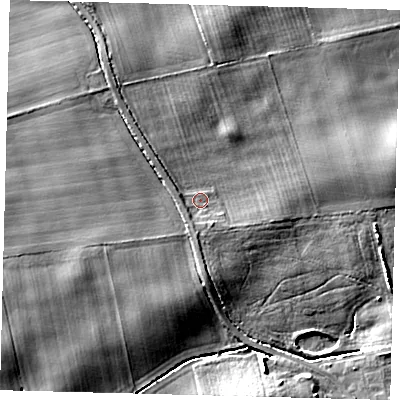 Shaded relief map of the ground around HU128TY, computed from Environment Agency LiDAR. The ground here sits at about 6 m above sea level and falls 7 m across the surrounding 800 m. Surface water reaching this point runs off ground lying to the east, 4.5 m higher.