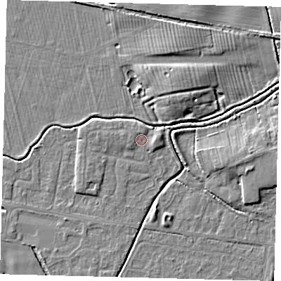 Shaded relief map of the ground around HU128XN, computed from Environment Agency LiDAR. The ground here sits at about 3 m above sea level and falls 6 m across the surrounding 800 m. Surface water reaching this point runs off ground lying to the north, 1.1 m higher.
