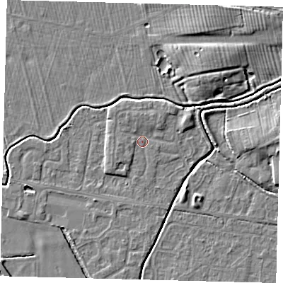 Shaded relief map of the ground around HU128XQ, computed from Environment Agency LiDAR. The ground here sits at about 3 m above sea level and falls 6 m across the surrounding 800 m. Surface water reaching this point runs off ground lying to the north, 1.4 m higher.
