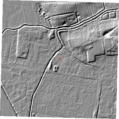 Shaded relief map of the ground around HU128XT, computed from Environment Agency LiDAR. The ground here sits at about 3 m above sea level and falls 7 m across the surrounding 800 m. Surface water reaching this point runs off ground lying to the west-south-west, 2.1 m higher.