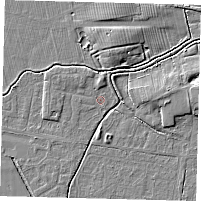 Shaded relief map of the ground around HU128XW, computed from Environment Agency LiDAR. The ground here sits at about 3 m above sea level and falls 6 m across the surrounding 800 m. Surface water reaching this point runs off ground lying to the north, 2.1 m higher.