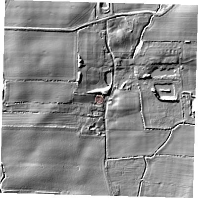Shaded relief map of the ground around HU129AL, computed from Environment Agency LiDAR. The ground here sits at about 10 m above sea level and falls 8 m across the surrounding 800 m. Surface water reaching this point runs off ground lying to the north-west, 5.4 m higher.
