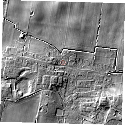 Shaded relief map of the ground around HU129AX, computed from Environment Agency LiDAR. The ground here sits at about 6 m above sea level and falls 7 m across the surrounding 800 m. Surface water reaching this point runs off ground lying to the south-east, 5.2 m higher.