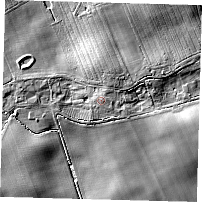 Shaded relief map of the ground around HU129BP, computed from Environment Agency LiDAR. The ground here sits at about 11 m above sea level and falls 8 m across the surrounding 800 m. Surface water reaching this point runs off ground lying to the east-north-east, 0.7 m higher.