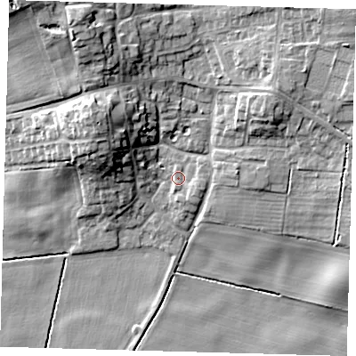 Shaded relief map of the ground around HU129BQ, computed from Environment Agency LiDAR. The ground here sits at about 4 m above sea level and falls 16 m across the surrounding 800 m. Surface water reaching this point runs off ground lying to the east-south-east, 1.2 m higher.