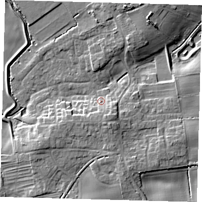Shaded relief map of the ground around HU129EN, computed from Environment Agency LiDAR. The ground here sits at about 5 m above sea level and falls 10 m across the surrounding 800 m. Surface water reaching this point runs off ground lying to the south, 5.1 m higher.