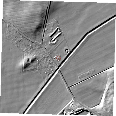 Shaded relief map of the ground around HU129FF, computed from Environment Agency LiDAR. The ground here sits at about 3 m above sea level and falls 8 m across the surrounding 800 m. Surface water reaching this point runs off ground lying to the east-north-east, 1.0 m higher.