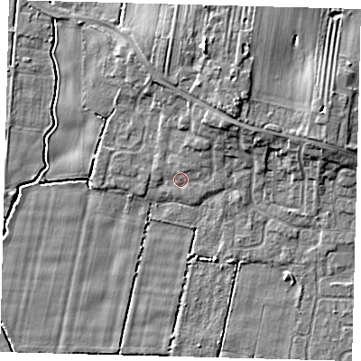 Shaded relief map of the ground around HU129GE, computed from Environment Agency LiDAR. The ground here sits at about 3 m above sea level and falls 8 m across the surrounding 800 m. Surface water reaching this point runs off ground lying to the north-east, 4.0 m higher.