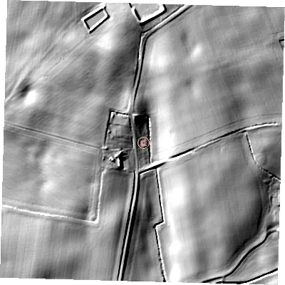 Shaded relief map of the ground around HU129HD, computed from Environment Agency LiDAR. The ground here sits at about 8 m above sea level and falls 18 m across the surrounding 800 m. Surface water reaching this point runs off ground lying to the north-west, 5.5 m higher.