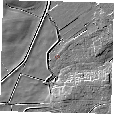 Shaded relief map of the ground around HU129HQ, computed from Environment Agency LiDAR. The ground here sits at about 2 m above sea level and falls 8 m across the surrounding 800 m. Surface water reaching this point runs off ground lying to the south-south-east, 8.4 m higher.