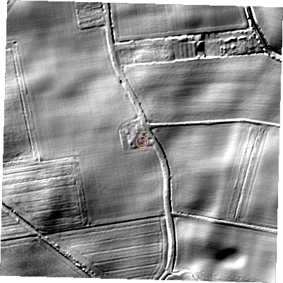 Shaded relief map of the ground around HU129HU, computed from Environment Agency LiDAR. The ground here sits at about 11 m above sea level and falls 15 m across the surrounding 800 m. Surface water reaching this point runs off ground lying to the north-north-east, 1.8 m higher.