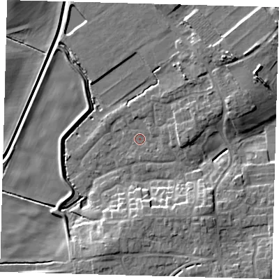 Shaded relief map of the ground around HU129HW, computed from Environment Agency LiDAR. The ground here sits at about 3 m above sea level and falls 10 m across the surrounding 800 m. Surface water reaching this point runs off ground lying to the south-south-west, 8.4 m higher.