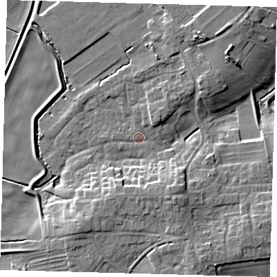 Shaded relief map of the ground around HU129HX, computed from Environment Agency LiDAR. The ground here sits at about 3 m above sea level and falls 10 m across the surrounding 800 m. Surface water reaching this point runs off ground lying to the south-south-east, 8.5 m higher.