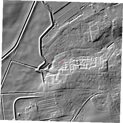 Shaded relief map of the ground around HU129HZ, computed from Environment Agency LiDAR. The ground here sits at about 3 m above sea level and falls 9 m across the surrounding 800 m. Surface water reaching this point runs off ground lying to the south-south-east, 5.6 m higher.