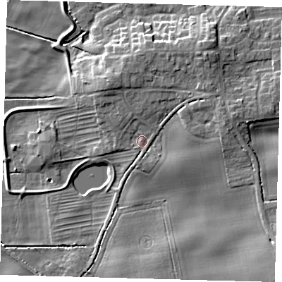 Shaded relief map of the ground around HU129JG, computed from Environment Agency LiDAR. The ground here sits at about 6 m above sea level and falls 10 m across the surrounding 800 m. Surface water reaching this point runs off ground lying to the east-north-east, 4.0 m higher.