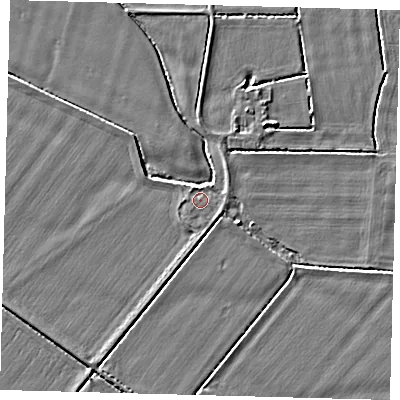 Shaded relief map of the ground around HU129JU, computed from Environment Agency LiDAR. The ground here sits at about 3 m above sea level and falls 3 m across the surrounding 800 m. Surface water reaching this point runs off ground lying to the east-south-east, 0.8 m higher.