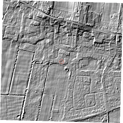 Shaded relief map of the ground around HU129LE, computed from Environment Agency LiDAR. The ground here sits at about 2 m above sea level and falls 7 m across the surrounding 800 m. Surface water reaching this point runs off ground lying to the north-north-west, 5.6 m higher.
