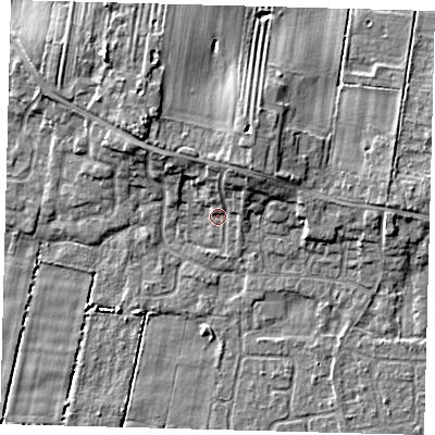 Shaded relief map of the ground around HU129LR, computed from Environment Agency LiDAR. The ground here sits at about 3 m above sea level and falls 8 m across the surrounding 800 m. Surface water reaching this point runs off ground lying to the north-north-east, 3.9 m higher.