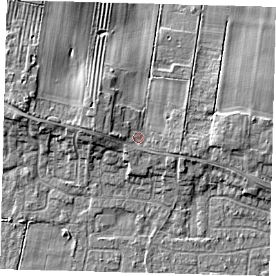 Shaded relief map of the ground around HU129NA, computed from Environment Agency LiDAR. The ground here sits at about 5 m above sea level and falls 6 m across the surrounding 800 m. Surface water reaching this point runs off ground lying to the north-west, 3.0 m higher.